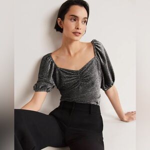 Boden Black Gold Sparkle Ruched Jersey Top